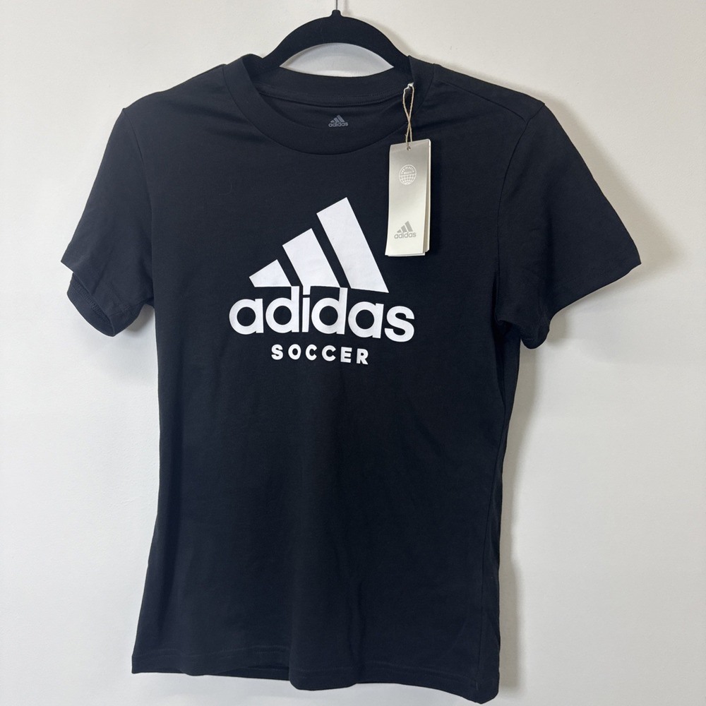 Adidas Football Soccer T-Shirt Womens Black‎ Crewneck Short Sleeve Tee NEW Sz XS